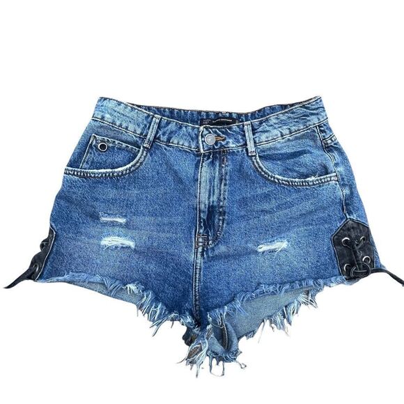 Zara Trafaluc Mixed Wash High Rise Denim Cut Off Shorts 6 - Picture 1 of 4